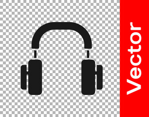 Black Headphones icon isolated on transparent background. Earphones. Concept for listening to music, service, communication and operator. Vector.