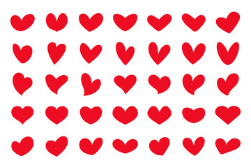 Fototapeta na wymiar A set of beautiful red love heart shapes to decorate greeting cards on Valentine's Day.