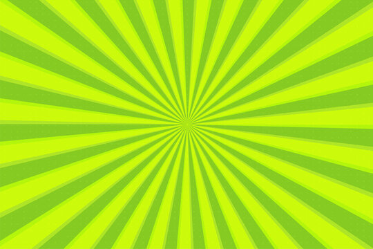 Abstract background comic cartoon green zoom lines with halftone pattern.