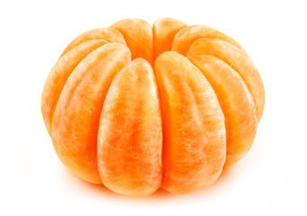 Peeled tangerine isolated on white background with clipping path. Orange ripe mandarin.