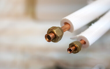 Copper pipe fitting for air conditioning installation.copper pipe of air conditioner. Flare Copper Pipe Fittings.