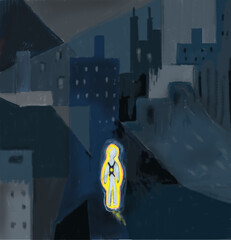 Pandemic corona isolation in the city - dark mood illustration - 400563192