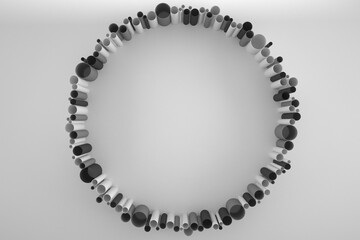 Geometrical shapes background. Black and white minimalist tech wall. Abstract 3D backdrop.