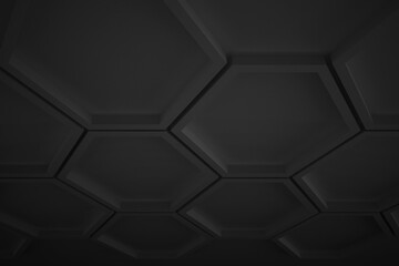 Geometrical shapes background. Black and white minimalist tech wall. Abstract 3D backdrop.