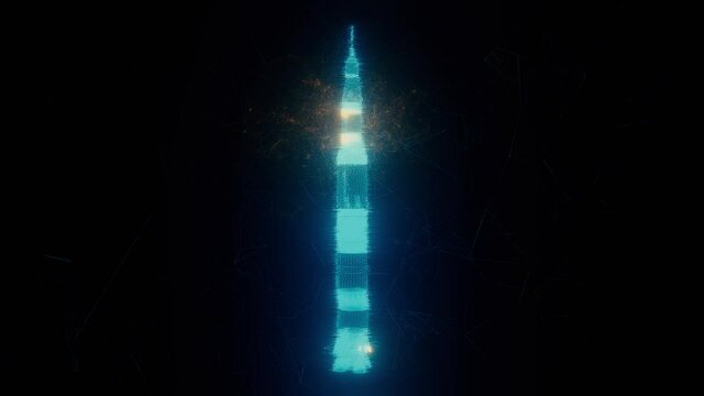 Saturn V Rocket Hud Hologram style 3d scanning 4k. High quality 4k footage