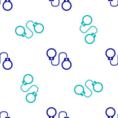 Blue Handcuffs icon isolated seamless pattern on white background. Vector.