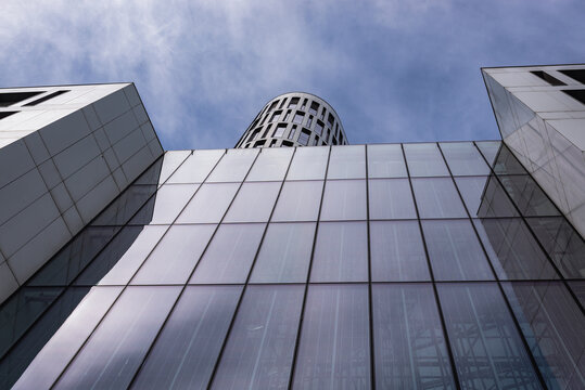 Warsaw, Poland - July 28, 2020: Facade of Plac Unii office and commercial modern building in Warsaw, capital city of Poland
