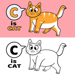 C is for cat,coloring page vector