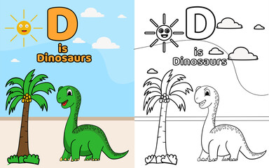 D is for Dinosaurs alphabet,coloring page, coloring book vector