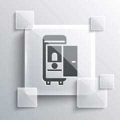 Grey Toilet in the train car icon isolated on grey background. Square glass panels. Vector.