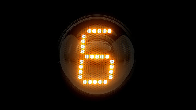 Six. Digit 6. Nixie tube indicator digit. Gas discharge indicators and lamps. 3D. 3D Rendering