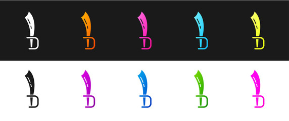 Set Pirate sword icon isolated on black and white background. Sabre sign. Vector.