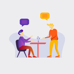 Vector illustration. people are discussing, People talk using speech bubble. Group of business people.  modern flat people character. Ideal for landing page, mobile app, motion