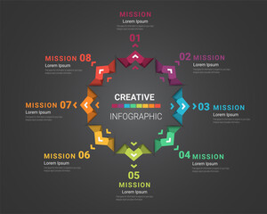 Circle Infographic thin line design and 8 options or steps. Infographics for business concept. Can be used for presentations banner, workflow layout, process diagram, flow chart.