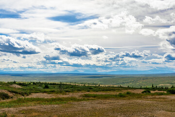 Obraz premium northern tundra and the mountain range on a summer day