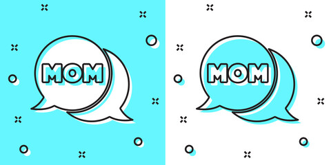 Naklejka premium Black line Speech bubble mom icon isolated on green and white background. Happy mothers day. Random dynamic shapes. Vector.