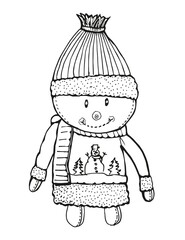 Vector illustration of snowman. Merry Christmas. Sweet cartoon snowman. Postcard and poster.