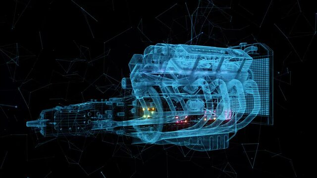Muscle Car v8 motor engine hud hologram 4k. High quality 4k footage