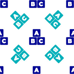 Blue ABC blocks icon isolated seamless pattern on white background. Alphabet cubes with letters A,B,C. Vector.