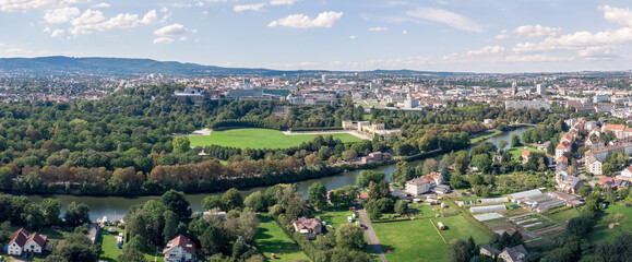 Luftaufnahme der Kasseler Innenstadt, Fulda und der Aue