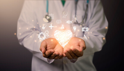 Medical Technology on 2021 target set goals achievement new year resolution, doctor health care worker planning saving world pandemic COVID-19 strategy ideas, icon copy space orange vintage background