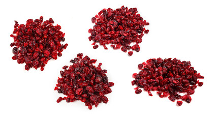 Dried cranberries isolated on white background.