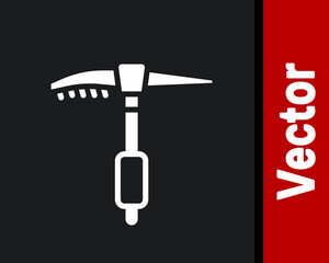 White Ice axe icon isolated on black background. Montain climbing equipment. Vector.