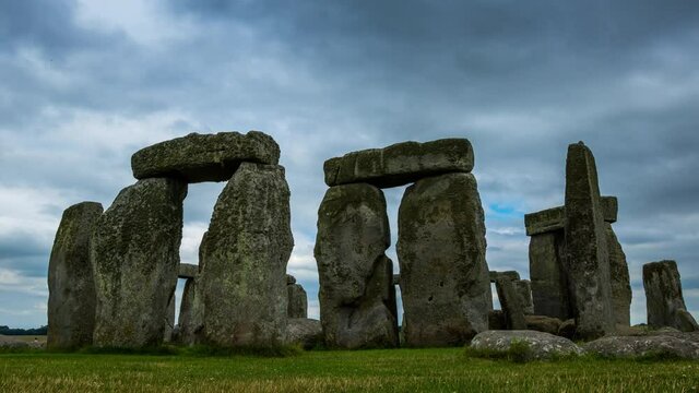 Stonehenge Time Lapse. Views of Stonehenge in England. Mysterious masterpiece of Neolithic art