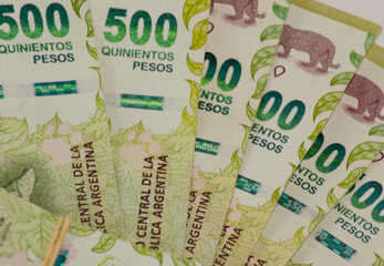 Argentine pesos, close up view, fan banknotes