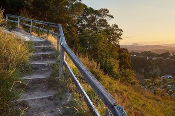 Fototapeta na wymiar Stairs of a walking track, Kohi Piont, Whakatane, New Zealand