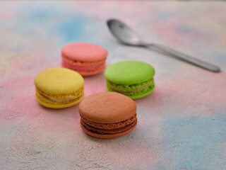 Macaroon cookies on table - top view