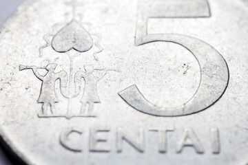Obsolete Lithuanian 5 cent coin macro detail