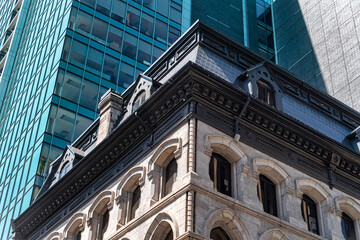 Architectural contrasts  of old vs. new in Montreal, Canada