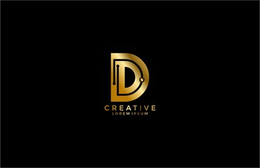 Initial Letter D Tech Style Golden Logo Design Template