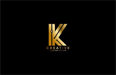Initial Letter K Tech Style Golden Logo Design Template