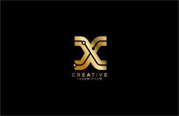 Initial Letter X Tech Style Golden Logo Design Template