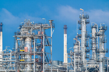 Industrial zone,The equipment of oil refining,Close-up of industrial pipelines of an oil-refinery plant,Detail of oil pipeline with valves in large oil refinery.