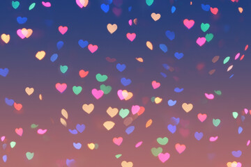 Fototapeta na wymiar Bokeh hearts lights romantic background pink blue 1