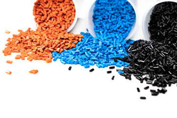 Plastic granules close up for holding,Colorful Plastic granules with white background.