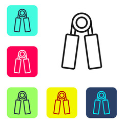 Black line Sport expander icon isolated on white background. Sport equipment. Set icons in color square buttons. Vector.