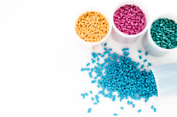 Plastic granules close up for holding,Colorful Plastic granules with white background.