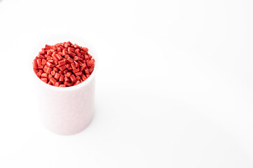 Plastic granules close up for holding,Colorful Plastic granules with white background.