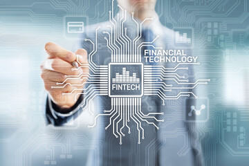 Fintech Financial technology Cryptocurrency investment and digital money. Business concept on virtual screen.