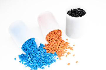 Plastic granules close up for holding,Colorful Plastic granules with white background.