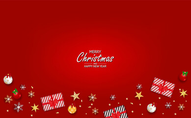 Merry Christams and Happy new year with Christmas ball on top view of vector illustration.