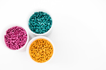 Plastic granules close up for holding,Colorful Plastic granules with white background.