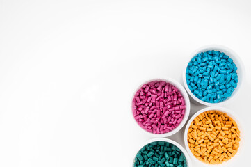 Plastic granules close up for holding,Colorful Plastic granules with white background.