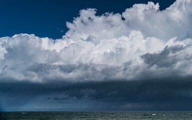 Dramatic clouds threatening storm over beautiful blue seascape