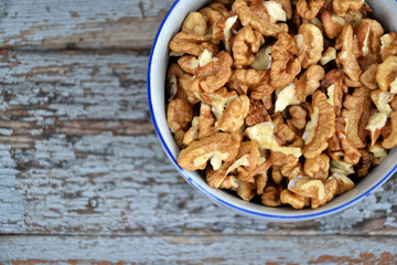 Walnut nuts clean fresh organic walnuts blue wooden background 1