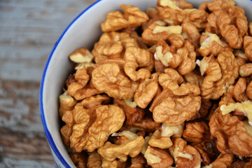 Walnuts kernel on blue vintage table village fall harvest 5